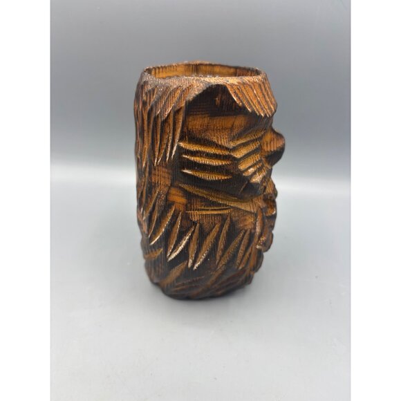 Vtg 70s Hand Carved Wooden Owl Votive Candle Holder Amber Glass Eyes Boho‎ - Picture 5 of 7